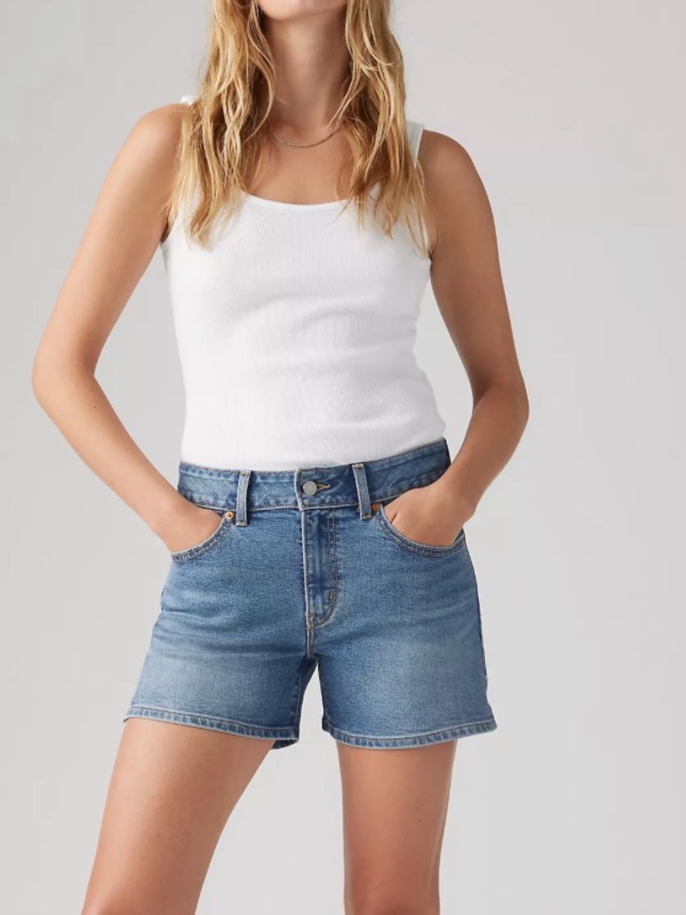 Mid-Rise Light Blue Denim Shorts